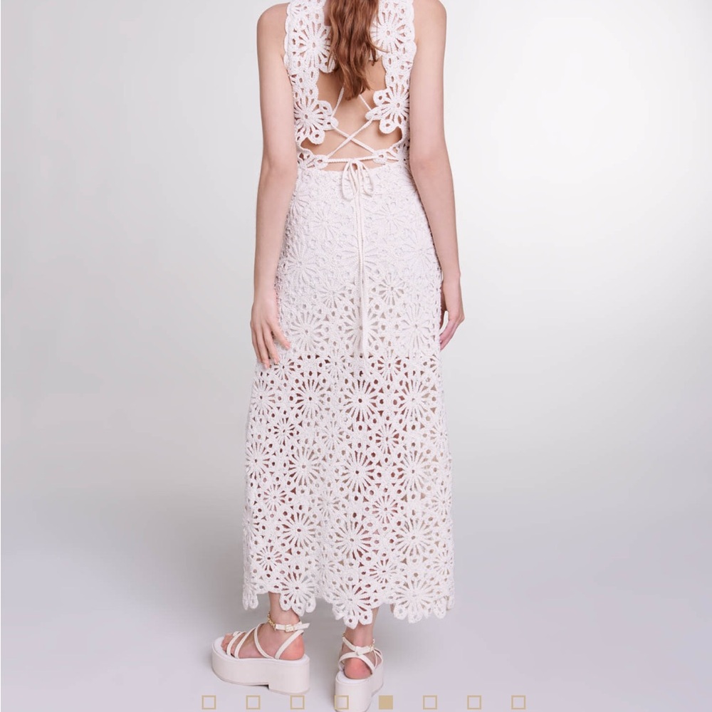 Maje BEADED CROCHET MAXI DRESS